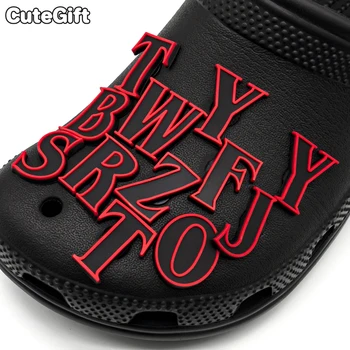 1шт ПВХ Черно-красные буквы, подвески с крокодилами для мужчин, украшения для обуви в ужасном стиле, заколки для женщин, детские аксессуары с крокодилами, Алфавит