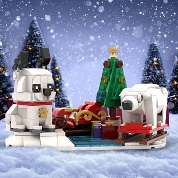 2023 MOC Рождественские Сани Строительные Блоки Зимние Белые Медведи DIY Модель Рождественские Эксклюзивные Подарки Для Детского Набора