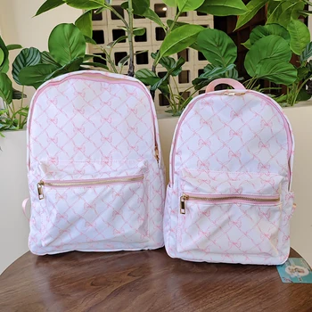 2023 Новый дизайн, студенческий рюкзак с принтом сетки и банта, нейлоновый водонепроницаемый Розовый Синий школьный рюкзак, дорожные рюкзаки для девочек-подростков, женщин