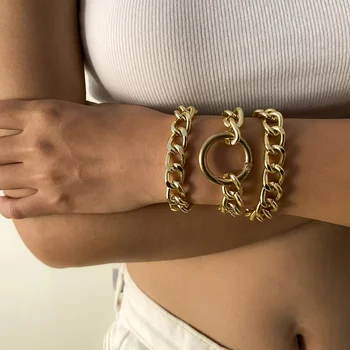 3 шт./компл. Винтажные Кубинские Бордюрные массивные браслеты-цепочки для женщин, алюминиевый браслет-цепочка в стиле Бохо, подвески 2021 года, модные украшения для пары, Новинка