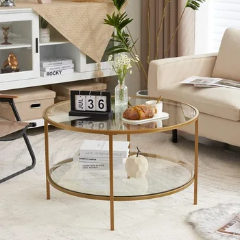 30-дюймовый круглый журнальный столик Золотые журнальные столики для гостиной, обеденный стол и стул, комплект мебели для столов в центре салона