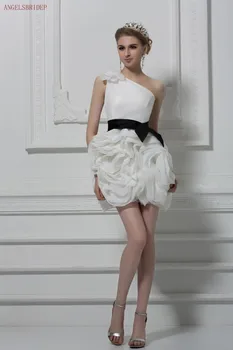 ANGELSBRIDEP 2 STORE Dirty Короткое вечернее платье с одним плечом, праздничное платье простого дизайна, атласное Черно-белое вечернее платье на заказ
