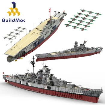 BuildMoc Военный Военный Корабль Бисмарк Строительные Блоки Набор Ямато Боевой Корабль Цеппелин Лодка Коллекция Дисплей Модель Кирпичи Игрушка В Подарок