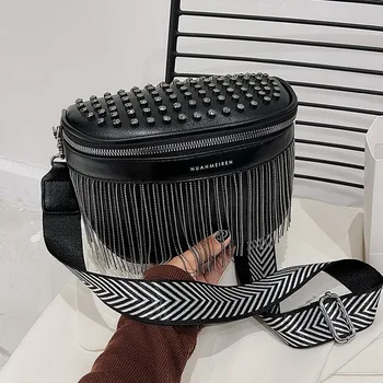 Diinovivo Роскошная Женская нагрудная сумка в стиле Панк с заклепками и кисточками, Женская сумка через плечо, Женская поясная сумка из искусственной кожи, поясная сумка WHDV2181