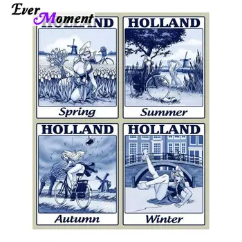 Holland Four Seasons Весна Лето Осень Зима 5d diy вышивка крестом диамантная роспись Полная дрель Круглое рукоделие ASF699