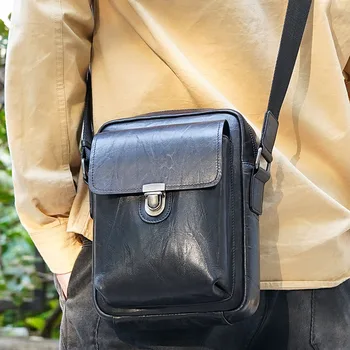 Luufan Черная Мужская сумка-Мессенджер Из Натуральной Кожи Genine, Дизайнерская сумка На плечо Из Воловьей Кожи, сумка через плечо На молнии Для iPad 7,9, Маленькая Мужская Сумка