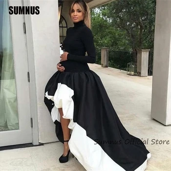 SUMNUS Скромные шелковые женские вечерние платья с длинными рукавами и высоким вырезом для официальных вечеринок, выпускных платьев с рюшами для официальных мероприятий, Vestidos