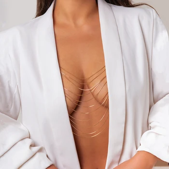 Y2K, Пикантные многослойные цепочки с кисточками на груди, украшения для тела для женщин, модные летние уличные аксессуары на цепочке для тела, мода 2023 года