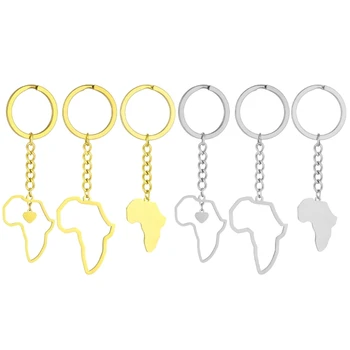 Брелок в форме карты Африки, Золотые/Серебряные карты стран, брелки для ключей, этнический брелок для ключей для любителей Африки