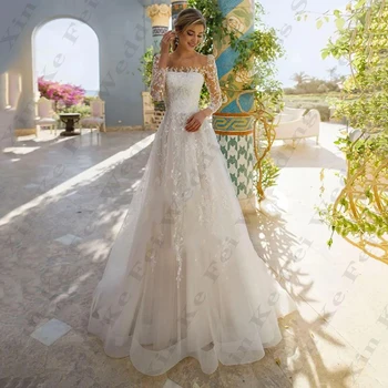 Великолепное женское свадебное платье в стиле ретро С длинным рукавом, Элегантная кружевная аппликация, свадебные платья принцессы, Модные вечерние пляжные платья 2024 года, Халат De