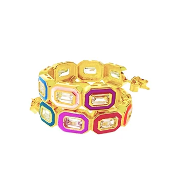 Геометрическая эмаль CZ Красочные серьги-кольца среднего размера Модные летние украшения