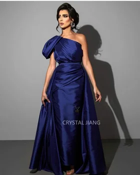 Длинные вечерние платья из синей тафты на одно плечо Vestidos De Fiesta Largos без рукавов трапециевидной формы длиной до пола Vestido Feminino