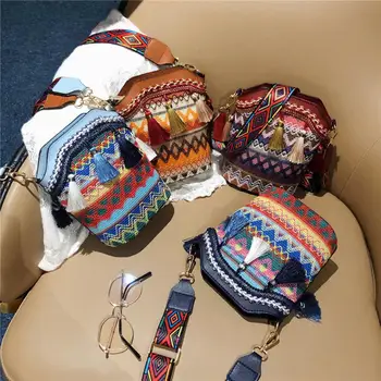 Женская винтажная сумка-ведро в этническом стиле с кисточками, богемная сумка через плечо ручной работы, сумка-слинг в стиле хиппи, женская модная сумочка