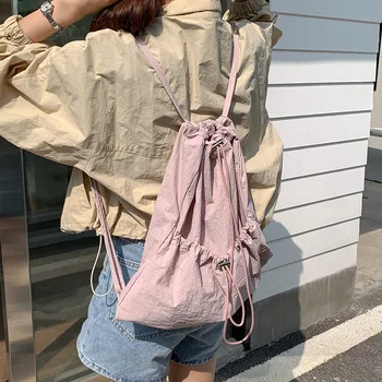 корейские летние Женские рюкзаки на шнурке из легкого мягкого нейлона, женская сумка через плечо, повседневный модный рюкзак для женщин, дорожные сумки