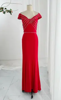 Красное Сексуальное Свадебное платье V-образной формы с открытыми плечами, облегающее Длинное ночное платье, юбка M2168
