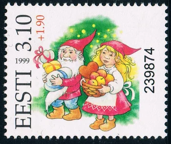 Марка Эстонии 1999 года, Рождественская марка, настоящая оригинальная марка для коллекции, MNH