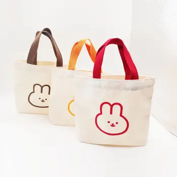 Милая мини-холщовая сумка с кроликом, сумка-тоут, милая холщовая маленькая сумка для ланча, экологически чистая хозяйственная сумка