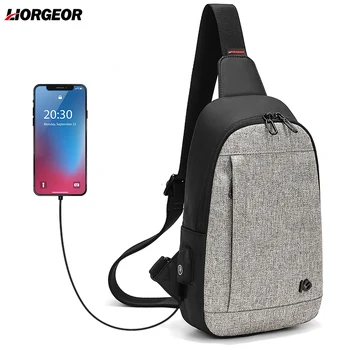 Мужская сумка через плечо с USB-портом для зарядки, сумка-слинг, водонепроницаемая нагрудная сумка, стильная сумка-мессенджер с отверстием для наушников