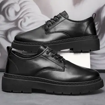 Мужская черная деловая модная обувь Мужская повседневная кожаная обувь Мужские ботинки Martin Британские мужские свадебные туфли Дышащая обувь