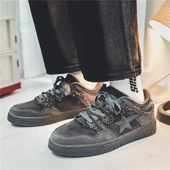 Мужские кроссовки Вулканизированная обувь на шнуровке, Персонализированная цепочка для скейтбординга со звездой, Обувь для украшения, Повседневная уличная обувь для мужчин 39-44