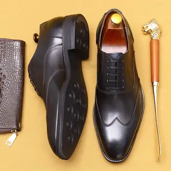 Мужские оксфорды ручной работы, мужская модельная обувь с перфорацией из натуральной кожи, Классическая деловая официальная обувь, Мужская Черная коричневая