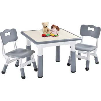 Набор детских столов и 2 Стульев, Регулируемый по высоте Детский стол и стул для детей 3-8 лет, Легко протираемый Стол для Декоративно-прикладного искусства