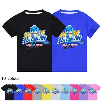 Новая футболка с короткими рукавами Sonic, Летние топы для мальчиков и девочек, повседневная детская футболка с короткими рукавами среднего и большого размера