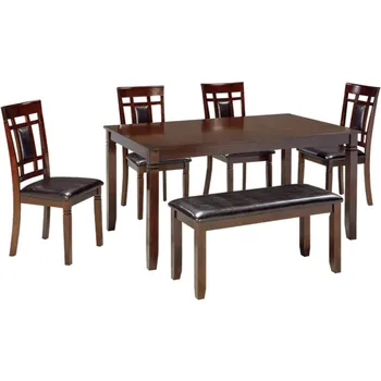 Обеденный гарнитур фирменного дизайна от Ashley Bennox, включающий Стол, 4 18-дюймовых стула и скамейку, коричневый