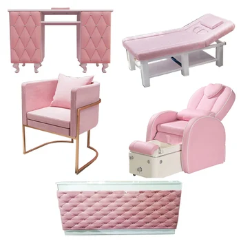 оптовые наборы розовой парикмахерской мебели и оборудования для салонов красоты, кресло для шампуня, набор кресел для укладки волос