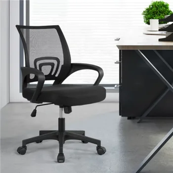 Офисное кресло Mart с регулируемой средней спинкой, вращающееся с подлокотниками, черные офисные стулья для мебели