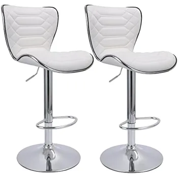 Регулируемые поворотные барные стулья, барные стулья для кухонной стойки со спинкой из искусственной кожи, комплект из 2 предметов, белый