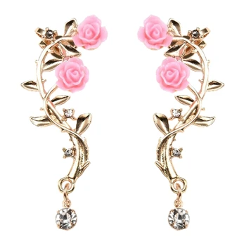 Розовая манжета для ушей, Элегантная серьга для пирсинга в виде цветка для женщин в подарок