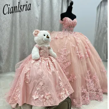 Розовые Пышные платья С бисерными аппликациями, Бальное платье Принцессы для милой 16-15-летней девочки, vestidos de 15 años xv