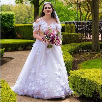 Свадебное платье с аппликацией из цветочного кружева с открытой спиной и открытыми плечами, иллюзия Прозрачной шеи, Сексуальные Весенне-летние Белые свадебные платья