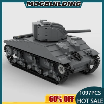 Строительные блоки MOC M4A2-75 Sherman, модель танкового оружия, Собранные своими руками кирпичи, креативные технологии, детские игрушки, подарки MOC-154688