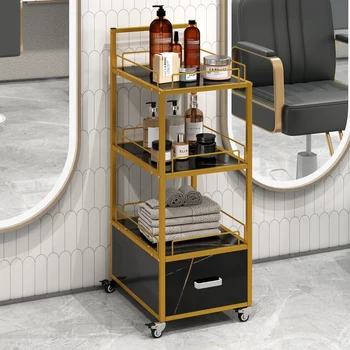 Тележка для хранения в салоне красоты Тележка с запирающимися колесиками, выдвижной ящик Мебель для парикмахерского салона