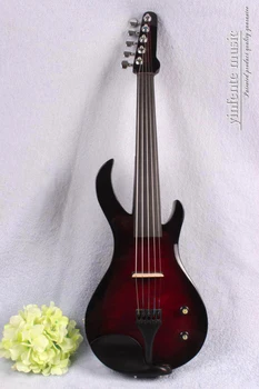 Форма 5 струнной электроскрипки Гитары Мощный звук Высококачественные скрипки ручной работы из черного дерева С красным центром и черным боковым выступом
