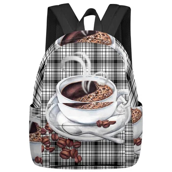 Черно-белая сетка, кофейные зерна, женские и мужские рюкзаки, Водонепроницаемый школьный рюкзак для студентов, мальчиков и девочек, сумки для ноутбуков Mochilas