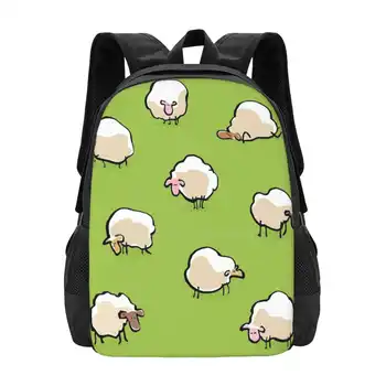 Школьный рюкзак большой емкости для овец, сумки для ноутбуков, Мультяшный Зеленый луг с овцами, Количество пушистой шерсти, Милый Забавный