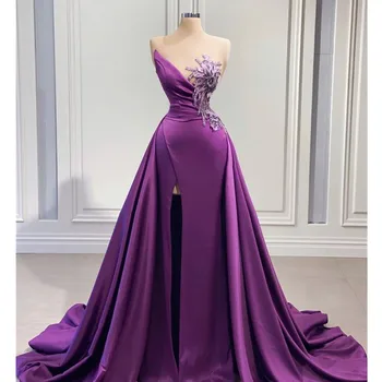 Элегантное фиолетовое длинное платье для выпускного вечера, черные вечерние платья с прозрачным вырезом для девочек, большие размеры, шлейф Для особых случаев, свадебные гости