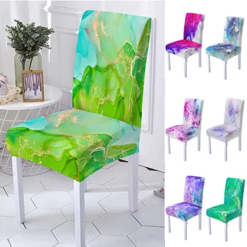 3D чехол для стула из спандекса для столовой, чехлы для стульев с мраморным принтом, высокая спинка для гостиной, свадебное рождественское украшение для вечеринки