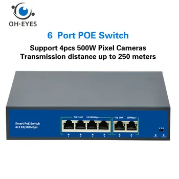 48V POE Switch 100Mbps Ethernet Сетевой Коммутатор 4 Порта PoE Switcher Стандартный Инжектор RJ45 для IP-Камеры/Беспроводной Точки Доступа/CCTV