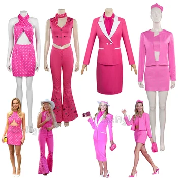 Барбье Марго Косплей Розовый костюм Костюм Розовая форма Куртка юбка Наряды Fantasia Карнавальный костюм на Хэллоуин Комплект для женщин и девочек