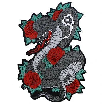 Большие вышитые нашивки в виде розы и змеи на спине, сделанные своими руками из железа на мотоциклетной куртке, украшенные пользовательскими значками и аксессуарами 5 штук