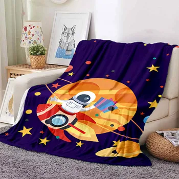 Декоративное одеяло Для детей и подростков, подарки на День Рождения, Детский фланелевый плед с рисунком Космонавта, Мягкий Теплый Уютный диван-кровать