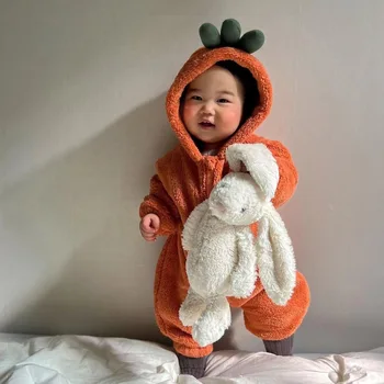 Детские комбинезоны Осенне-зимней согревающей формы в виде редиски, детские комбинезоны, утолщенная теплая плюшевая одежда для скалолазания, Детские пижамы
