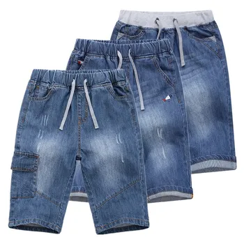 Джинсовые шорты с карманами для мальчиков, летний классический дизайн в полоску, детские джинсы, короткие брюки для детей от 2 до 14 лет, одежда FM069