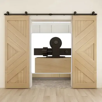 Комплект фурнитуры для раздвижных дверей сарая, рельсовая система 122 см-610 см, роликовая вешалка промышленного типа в стиле Track T для двойных деревянных дверей