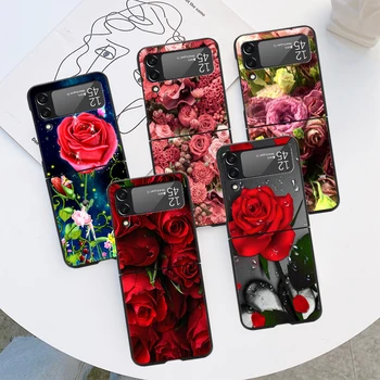 Красивые Цветы Красной Розы Противоударный Чехол для Samsung Galaxy Z Flip 3 4 5G Flip 4G Черный Жесткий zflip4 flip 3 zflip Чехол Для Телефона