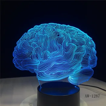 Лампа Brain Shape 3D Illusion с сенсорным переключателем 7 цветов, светодиодный ночник, Акриловая настольная лампа, Атмосферное освещение новизны AW-1287